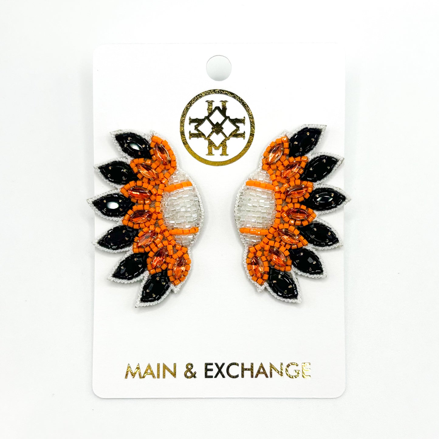 Football Fan Earrings - Orange/Black/White