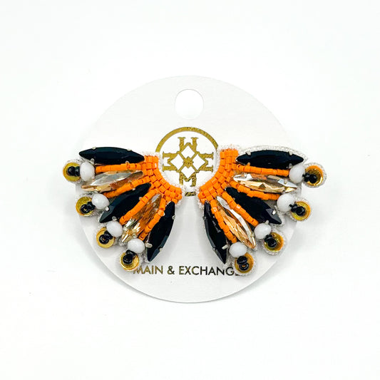 Mini Fan Girl Earrings - Orange/Black/White