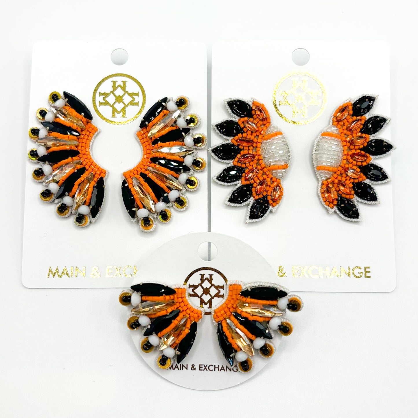 Football Fan Earrings - Orange/Black/White